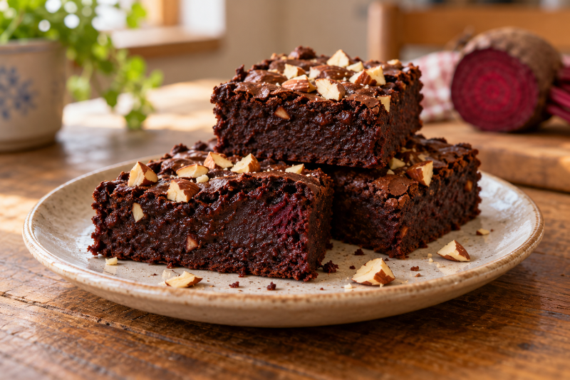 Brownies z červené řepy bez mouky: Čokoládová dobrota s mandlemi, která překvapí svou vláčností
