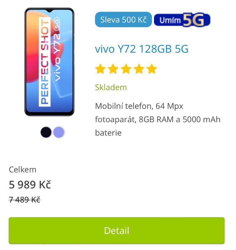500 Kč sleva na telefony vivo